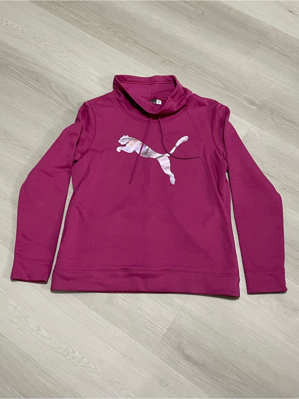 Puma Women's Magenta Funnel Neck Pullover with Metallic Logo